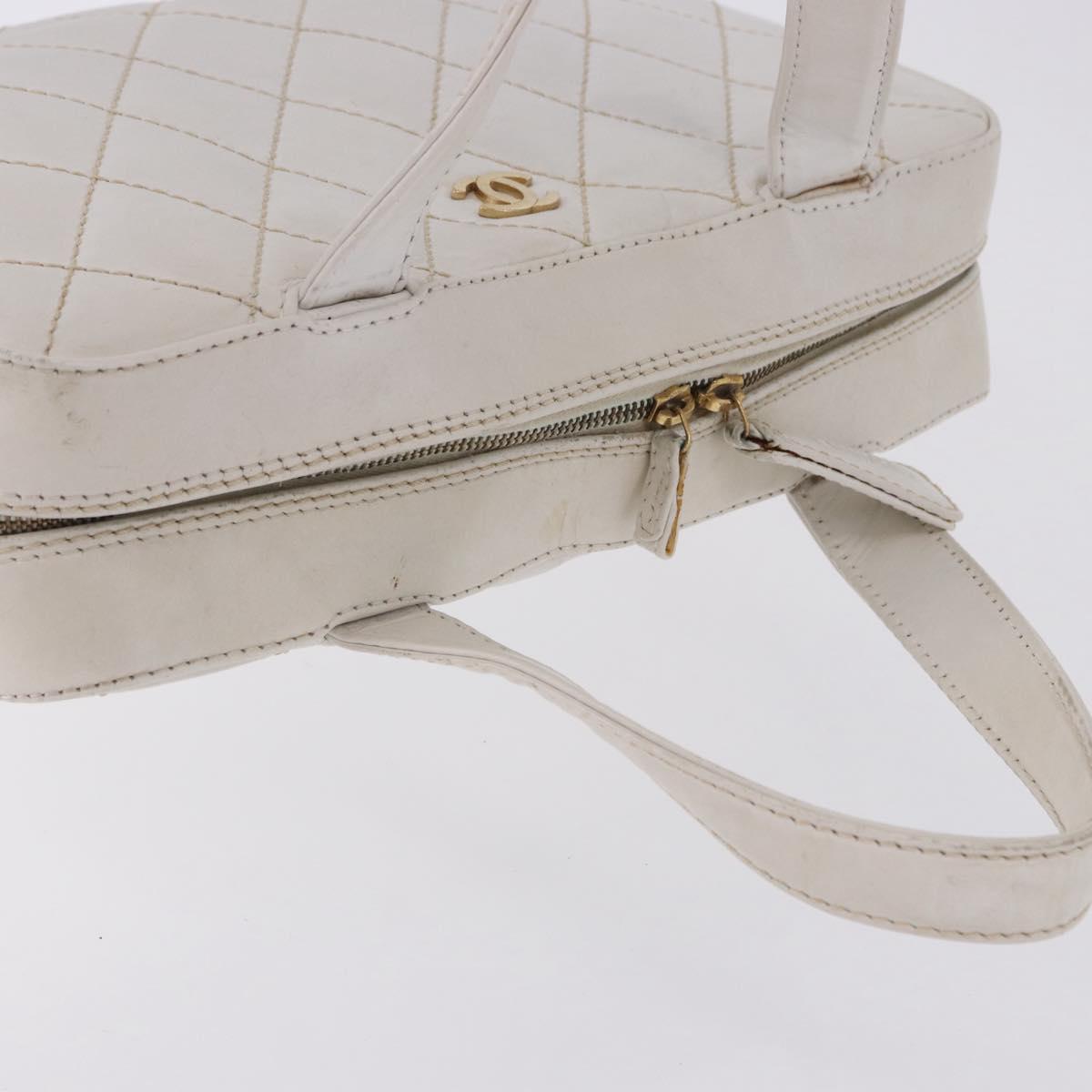 CHANEL Wild Stitch Hand Bag Leather White Gold Tone CC Auth 198377A