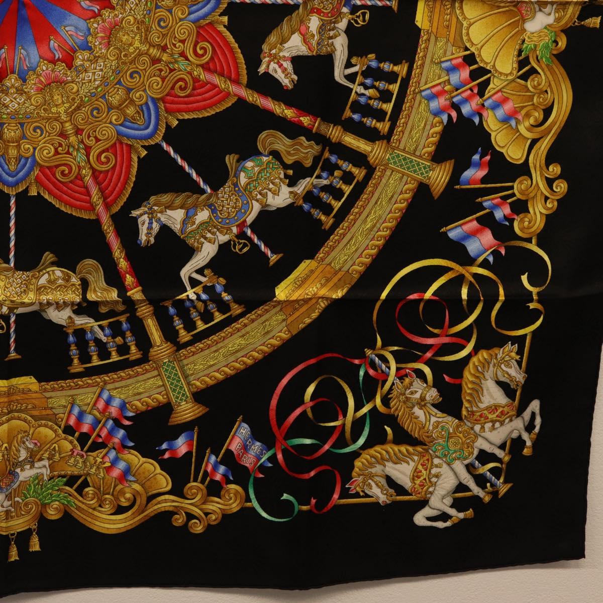 HERMES Carre 90 Scarf Silk Black Auth 198384M