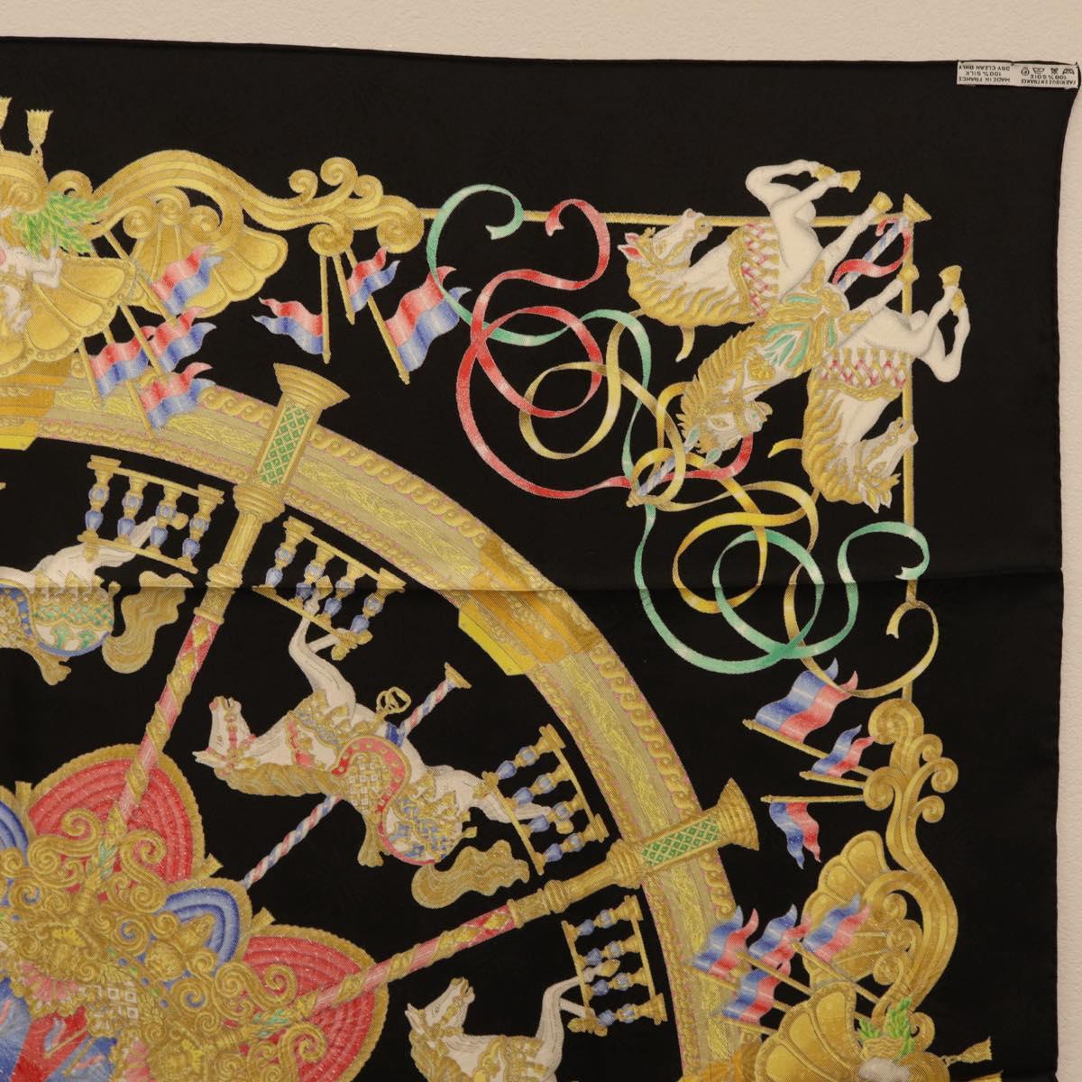 HERMES Carre 90 Scarf Silk Black Auth 198384M