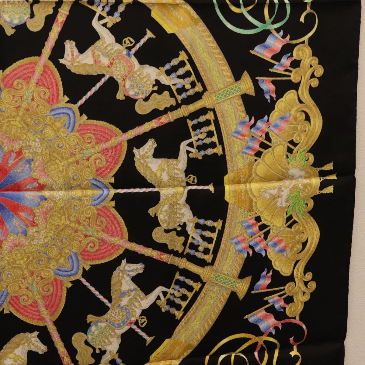 HERMES Carre 90 Scarf Silk Black Auth 198384M