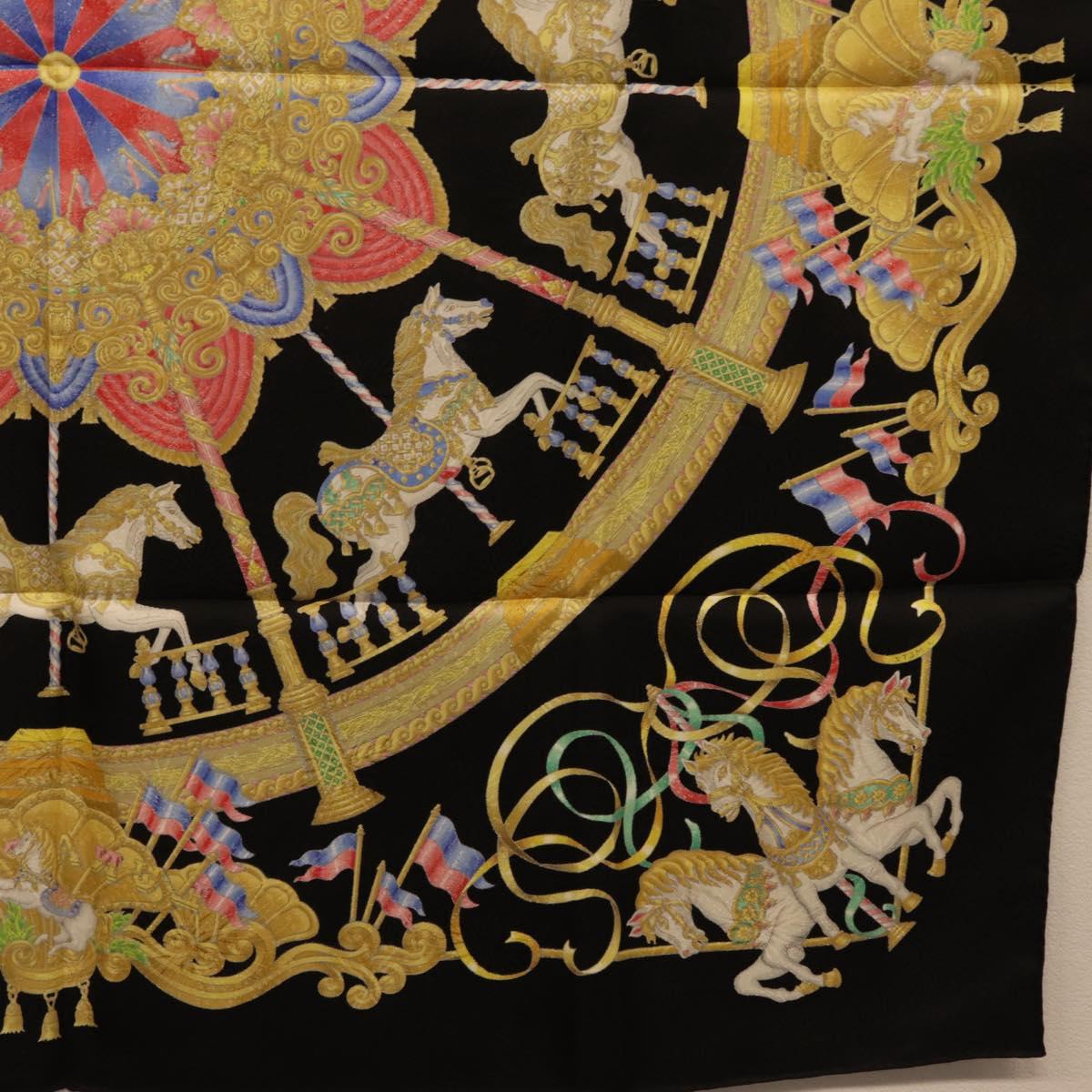 HERMES Carre 90 Scarf Silk Black Auth 198384M