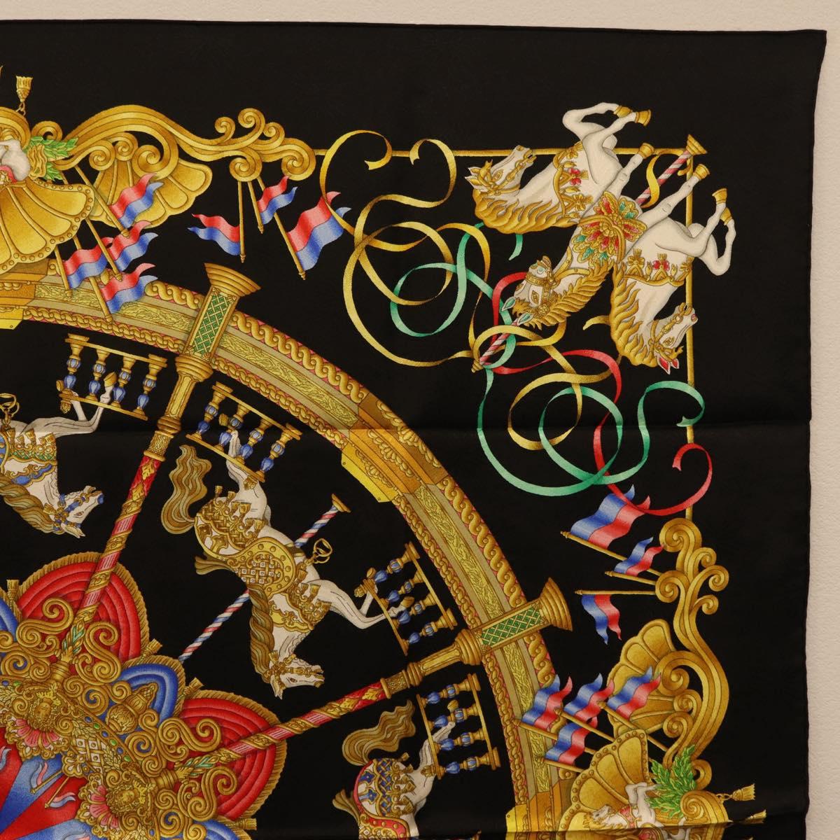 HERMES Carre 90 Scarf Silk Black Auth 198384M