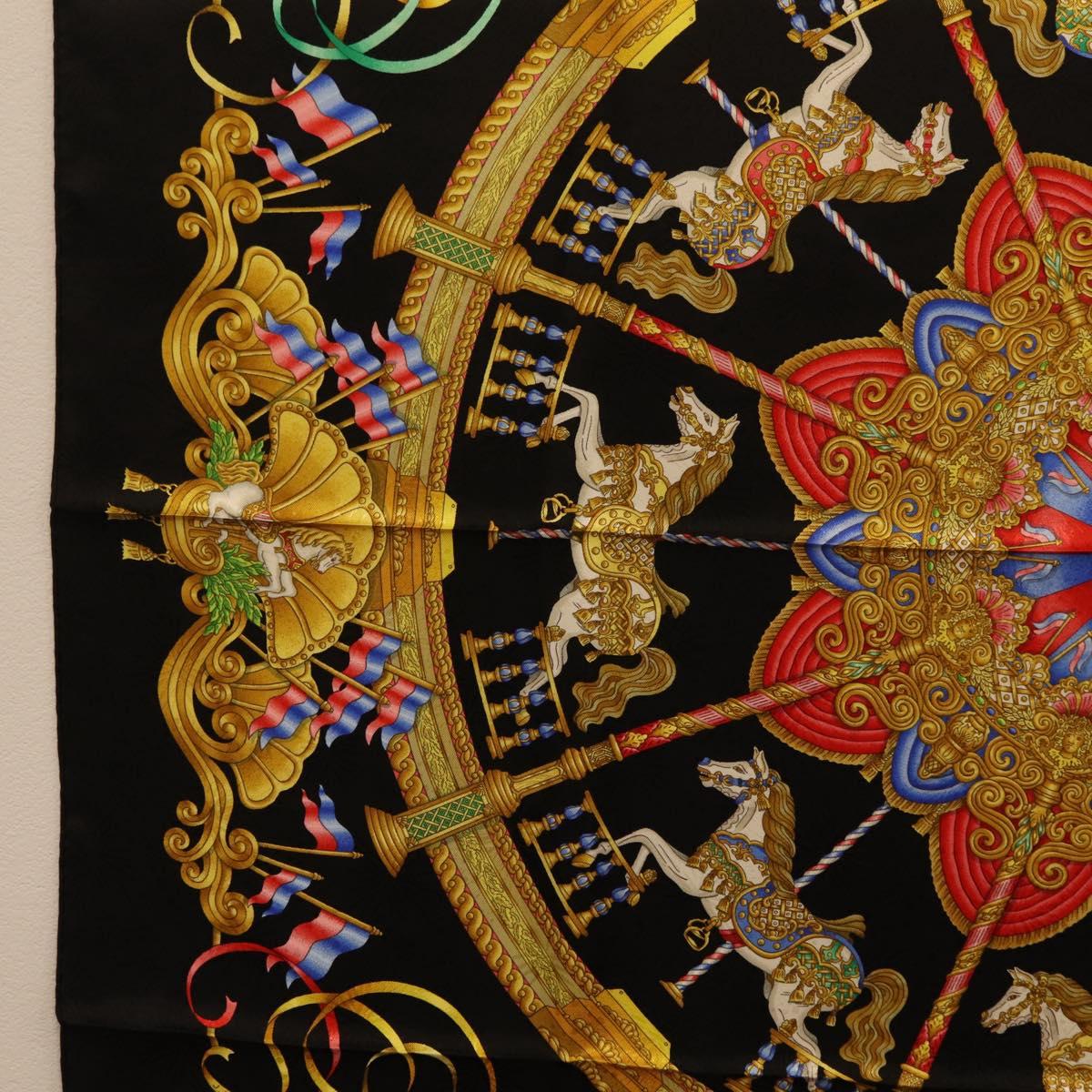 HERMES Carre 90 Scarf Silk Black Auth 198384M