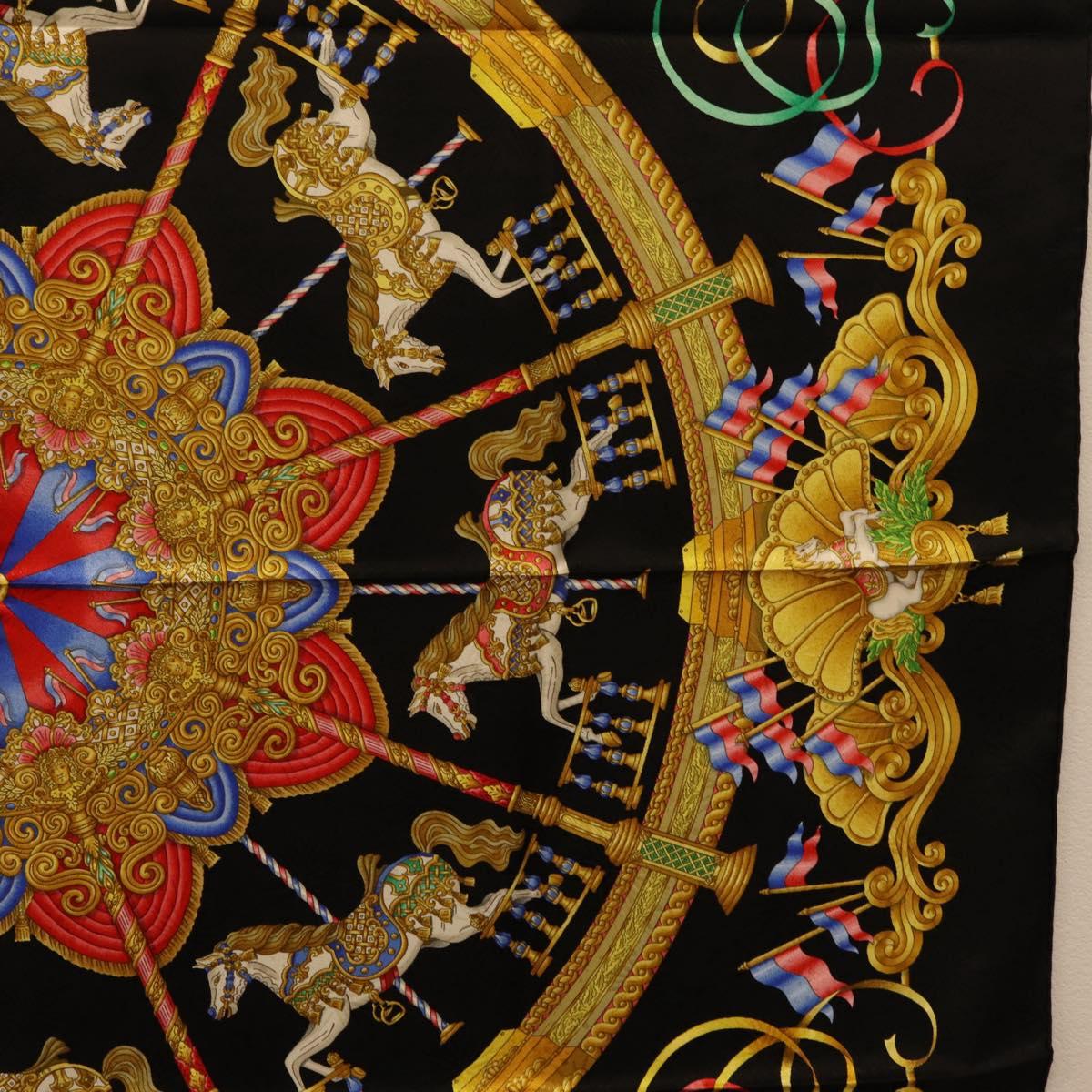 HERMES Carre 90 Scarf Silk Black Auth 198384M
