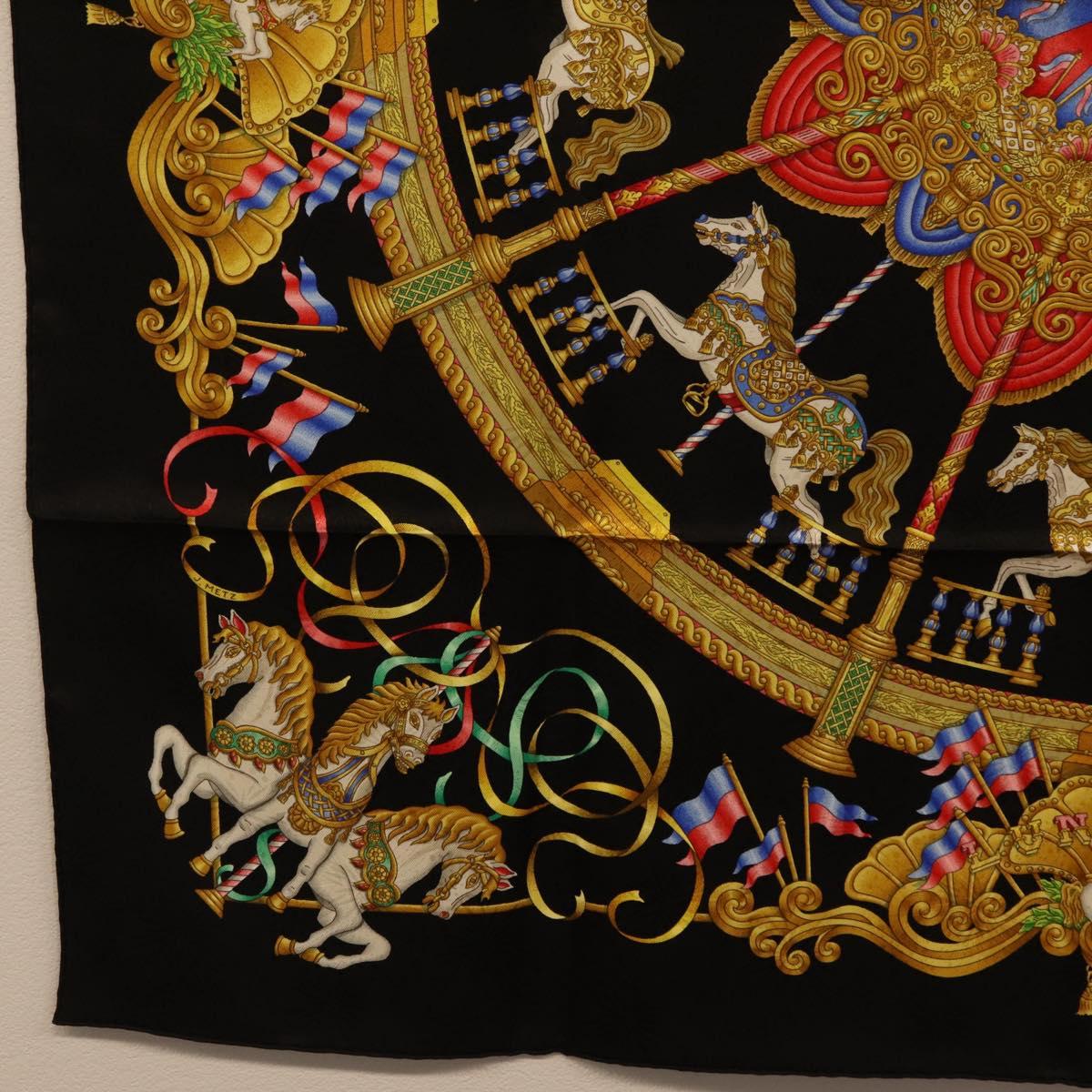 HERMES Carre 90 Scarf Silk Black Auth 198384M