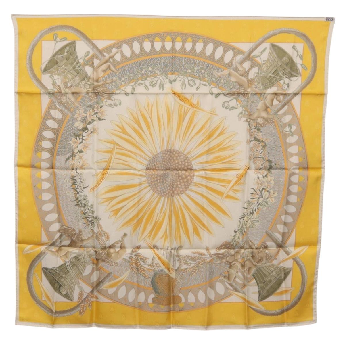 HERMES Carre 90 Scarf Silk Yellow Auth 198387M