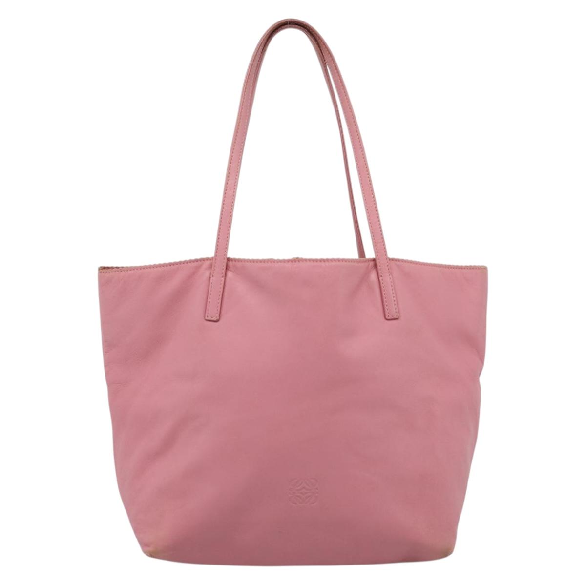 LOEWE Tote Bag Leather Pink Silver Auth 198452