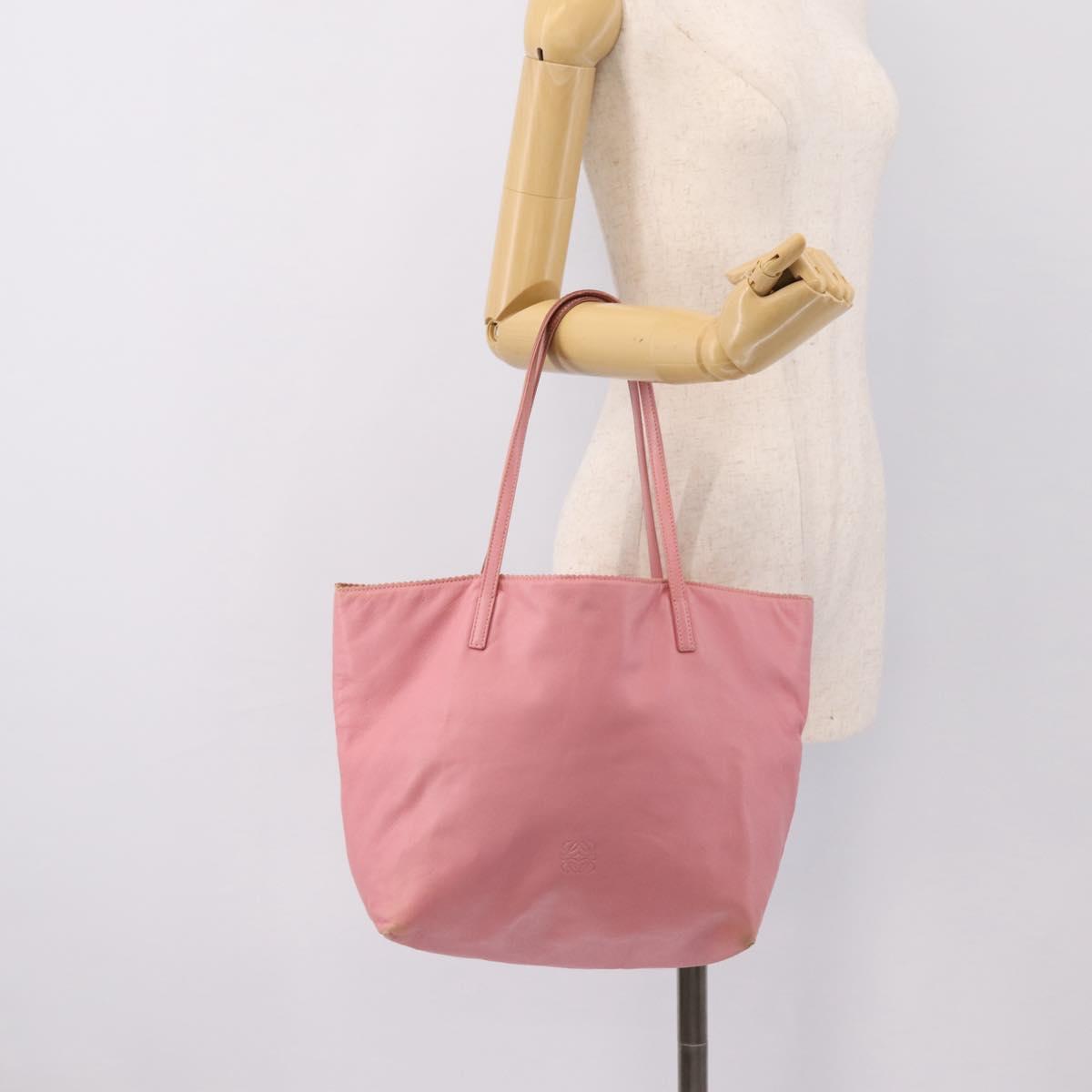 LOEWE Tote Bag Leather Pink Silver Auth 198452