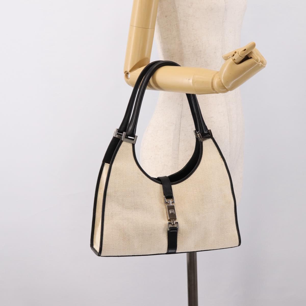 GUCCI Jackie Hand Bag Canvas Beige Silver 002 1067 Auth 198454