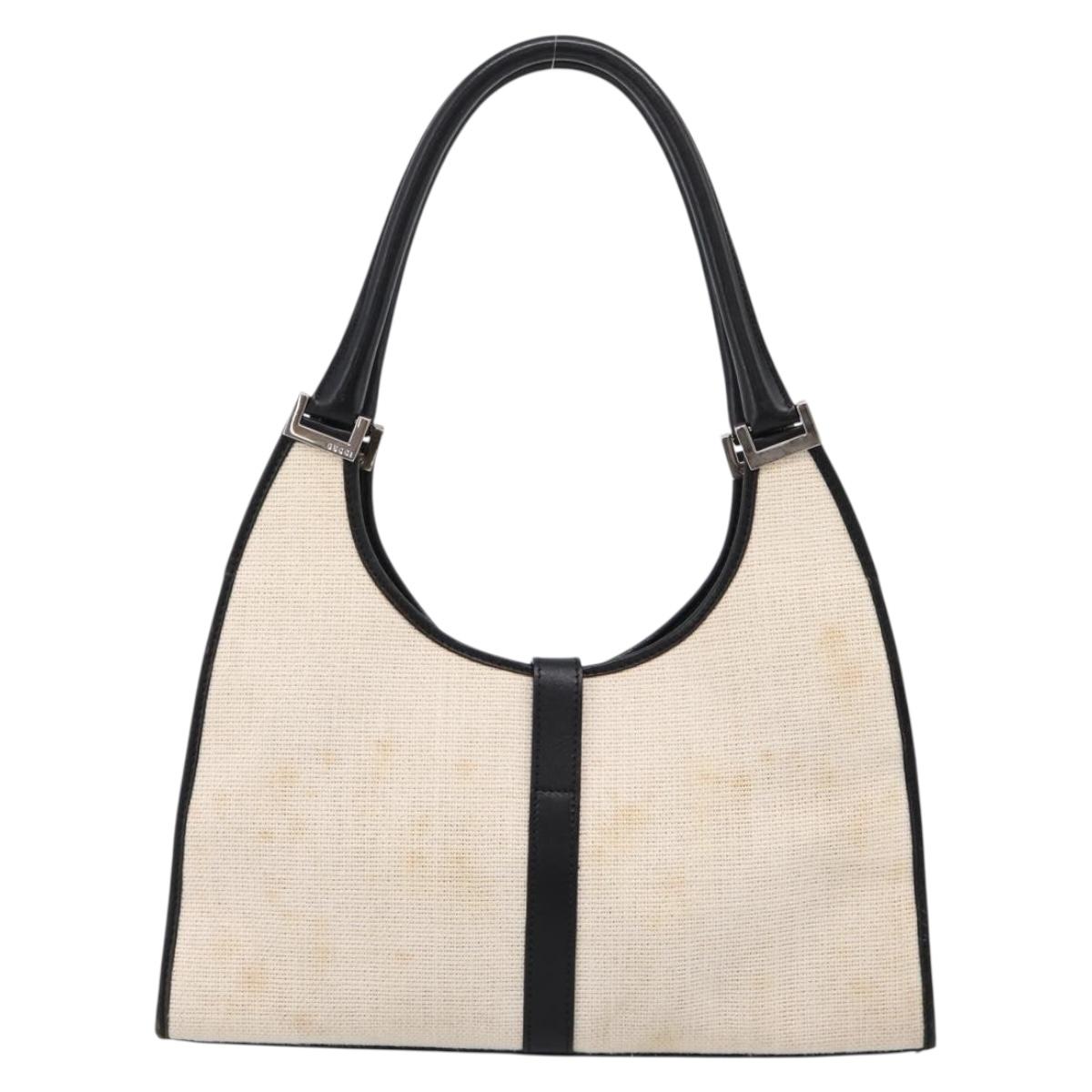 GUCCI Jackie Hand Bag Canvas Beige Silver 002 1067 Auth 198454
