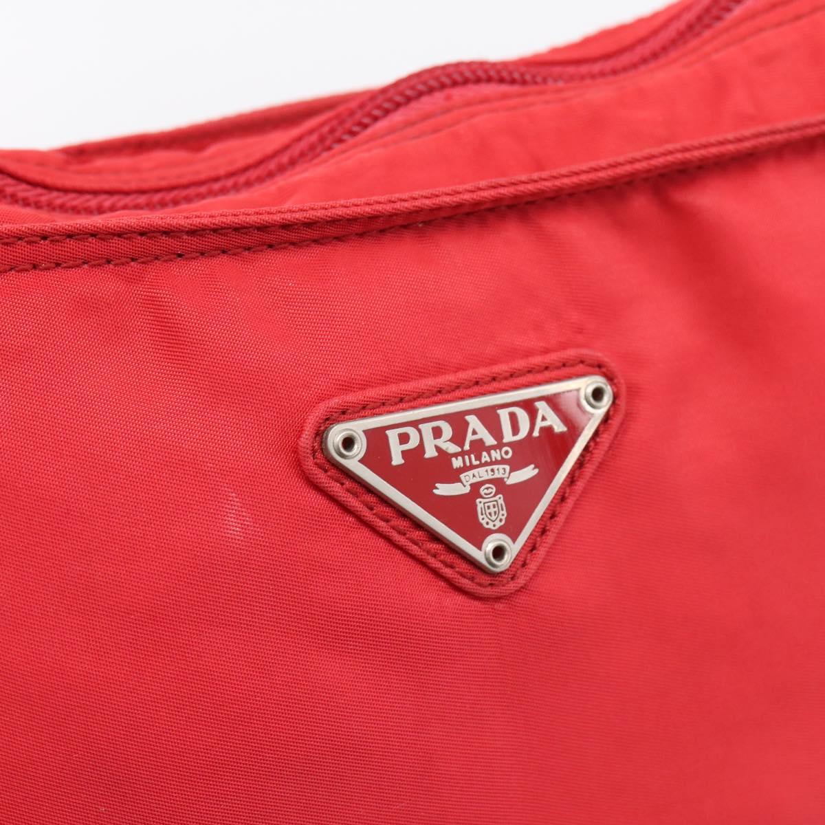 PRADA Shoulder Bag Nylon Red Silver Auth 198455