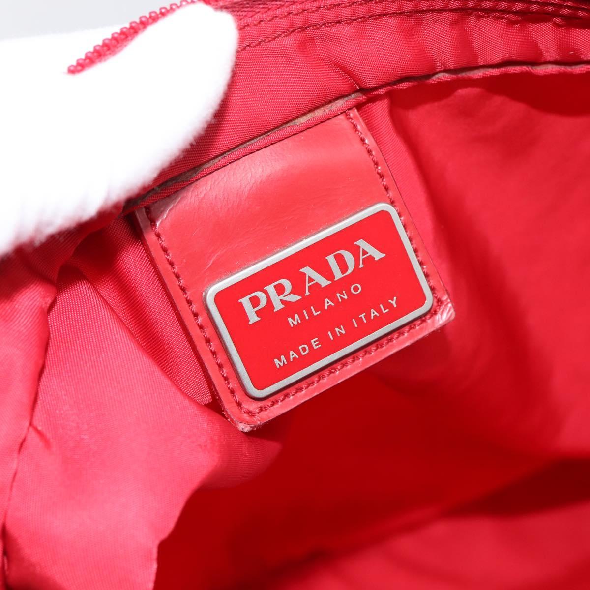 PRADA Shoulder Bag Nylon Red Silver Auth 198455