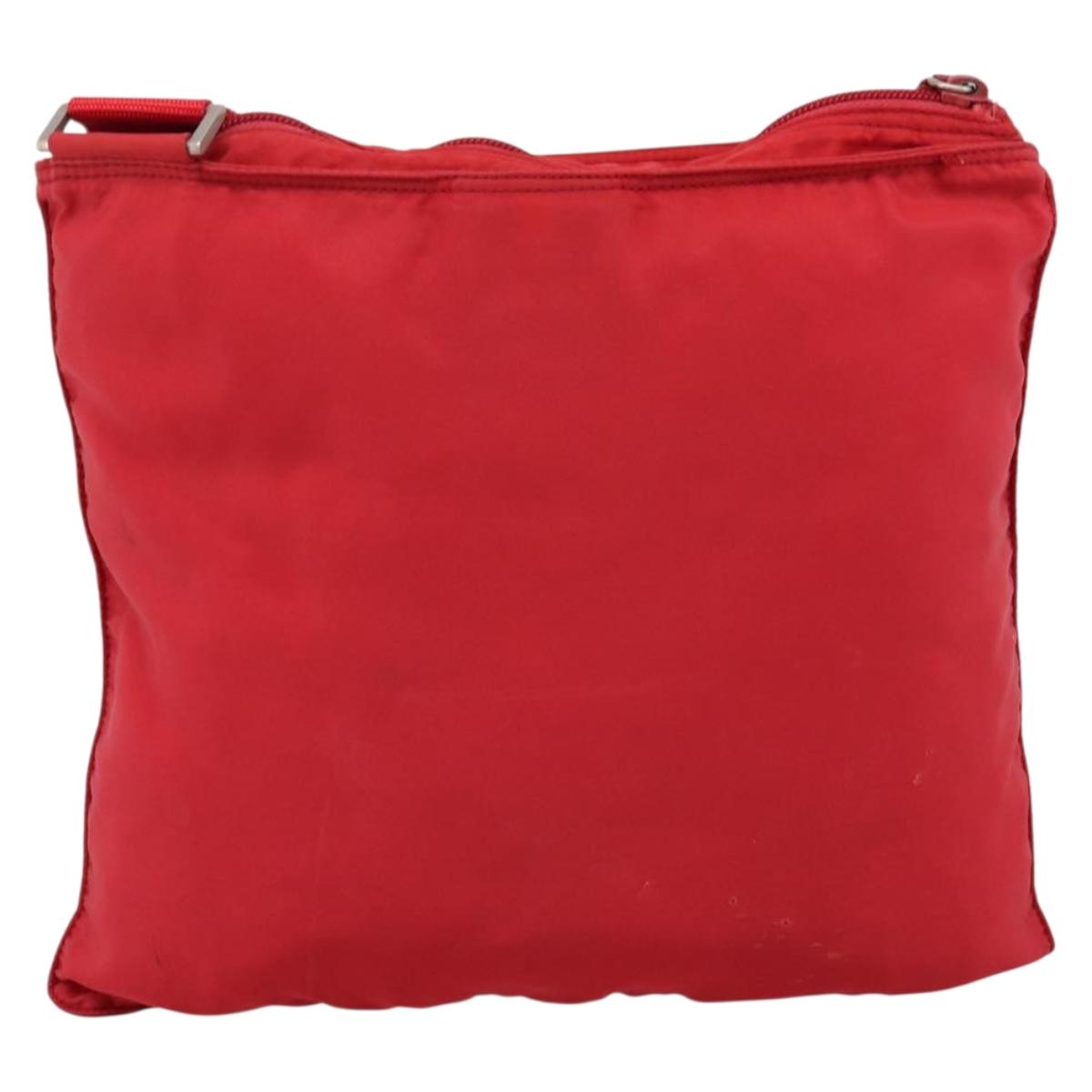 PRADA Shoulder Bag Nylon Red Silver Auth 198455