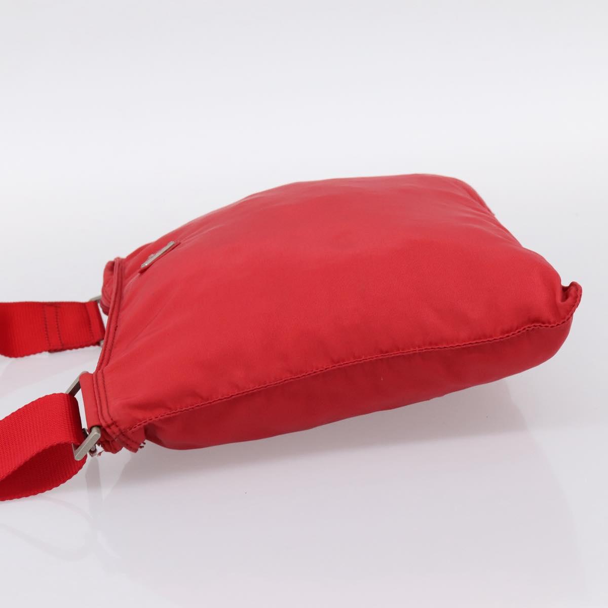 PRADA Shoulder Bag Nylon Red Silver Auth 198455
