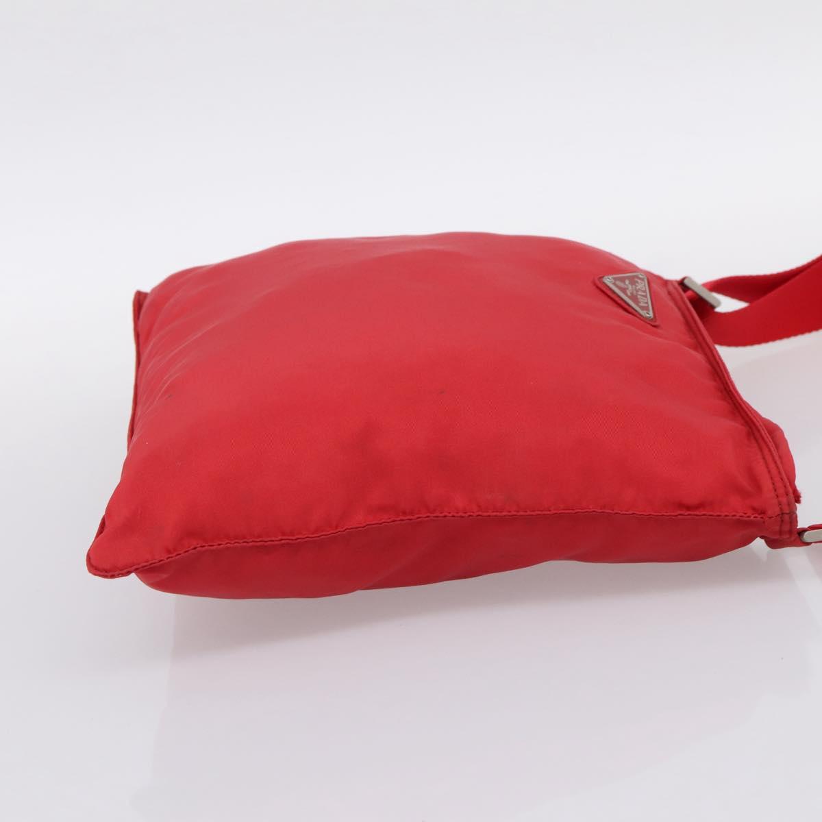 PRADA Shoulder Bag Nylon Red Silver Auth 198455
