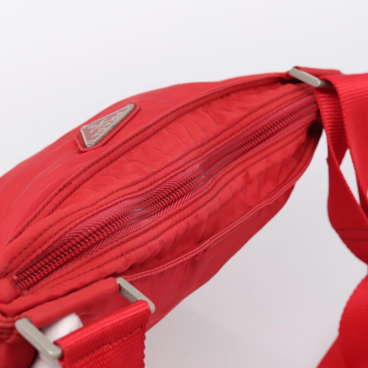 PRADA Shoulder Bag Nylon Red Silver Auth 198455