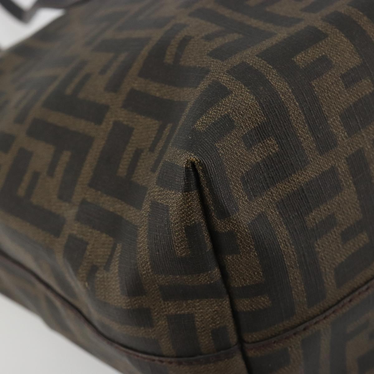 FENDI Zucca Canvas Tote Bag PVC Brown Black Auth 198456