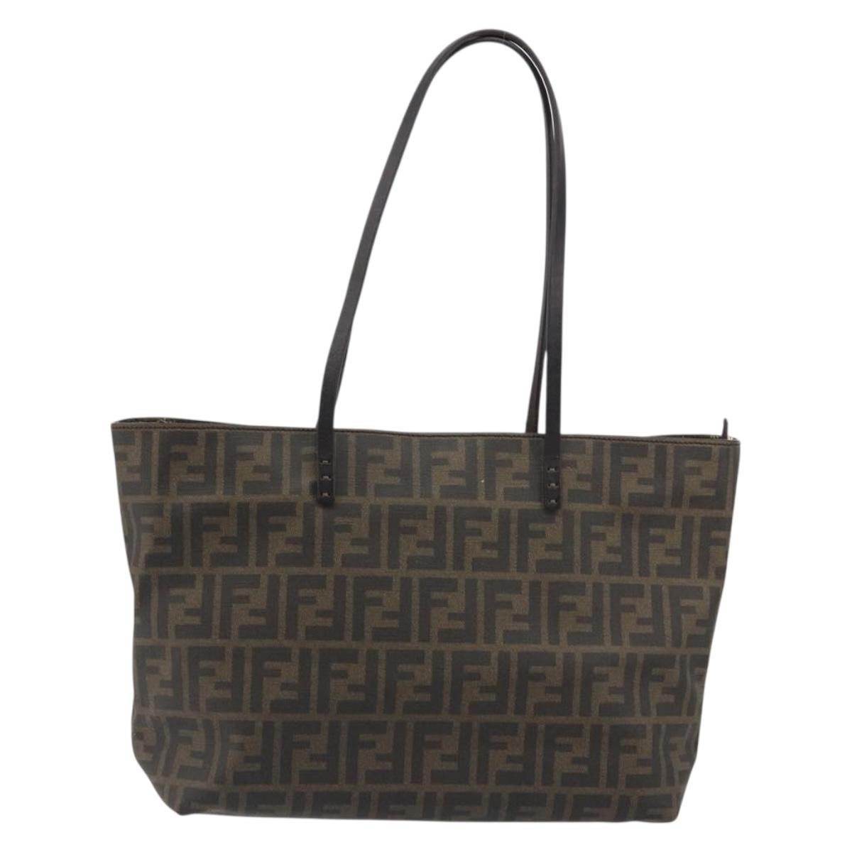 FENDI Zucca Canvas Tote Bag PVC Brown Black Auth 198456