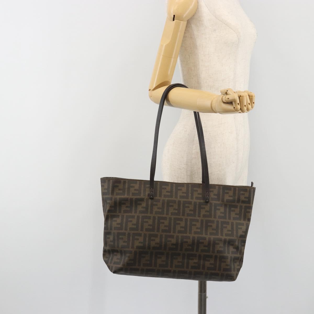 FENDI Zucca Canvas Tote Bag PVC Brown Black Auth 198456