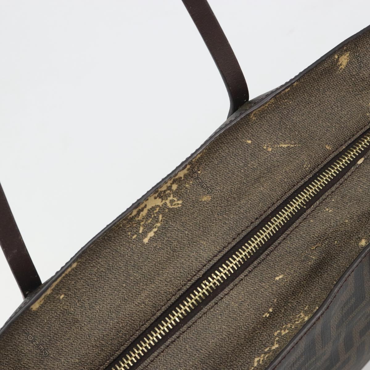 FENDI Zucca Canvas Tote Bag PVC Brown Black Auth 198456