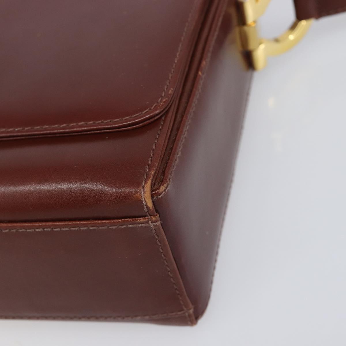 Salvatore Ferragamo Gancini Shoulder Bag Leather Brown Gold Tone Auth 198463A