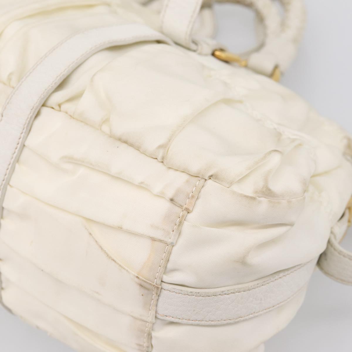 PRADA Gathered Hand Bag Nylon 2way White Gold Tone Auth 198464