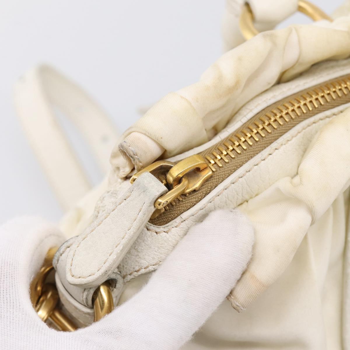 PRADA Gathered Hand Bag Nylon 2way White Gold Tone Auth 198464