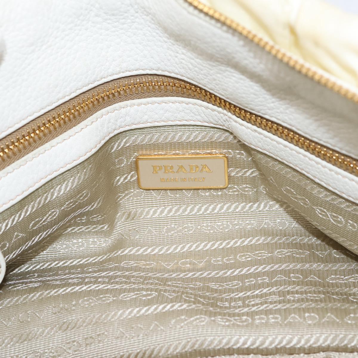 PRADA Gathered Hand Bag Nylon 2way White Gold Tone Auth 198464