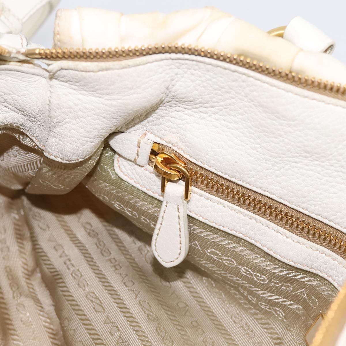 PRADA Gathered Hand Bag Nylon 2way White Gold Tone Auth 198464