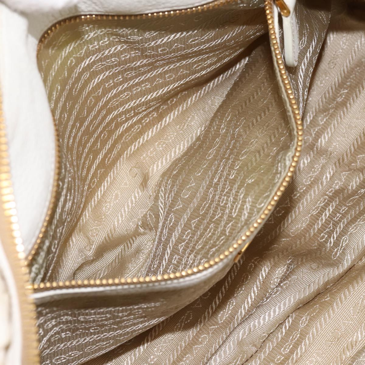 PRADA Gathered Hand Bag Nylon 2way White Gold Tone Auth 198464