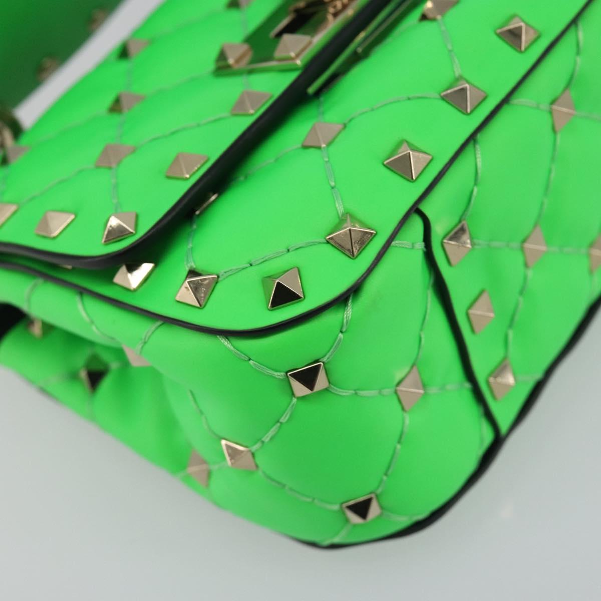 VALENTINO Micro Rockstud Chain Shoulder Bag Leather 2way Green Gold Auth 198465V