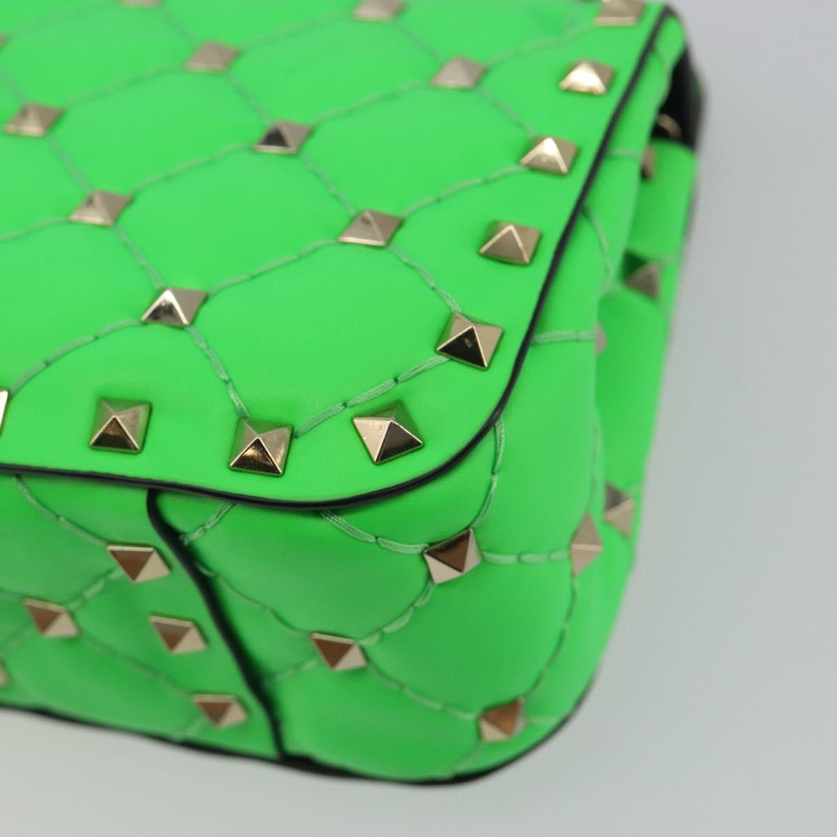 VALENTINO Micro Rockstud Chain Shoulder Bag Leather 2way Green Gold Auth 198465V