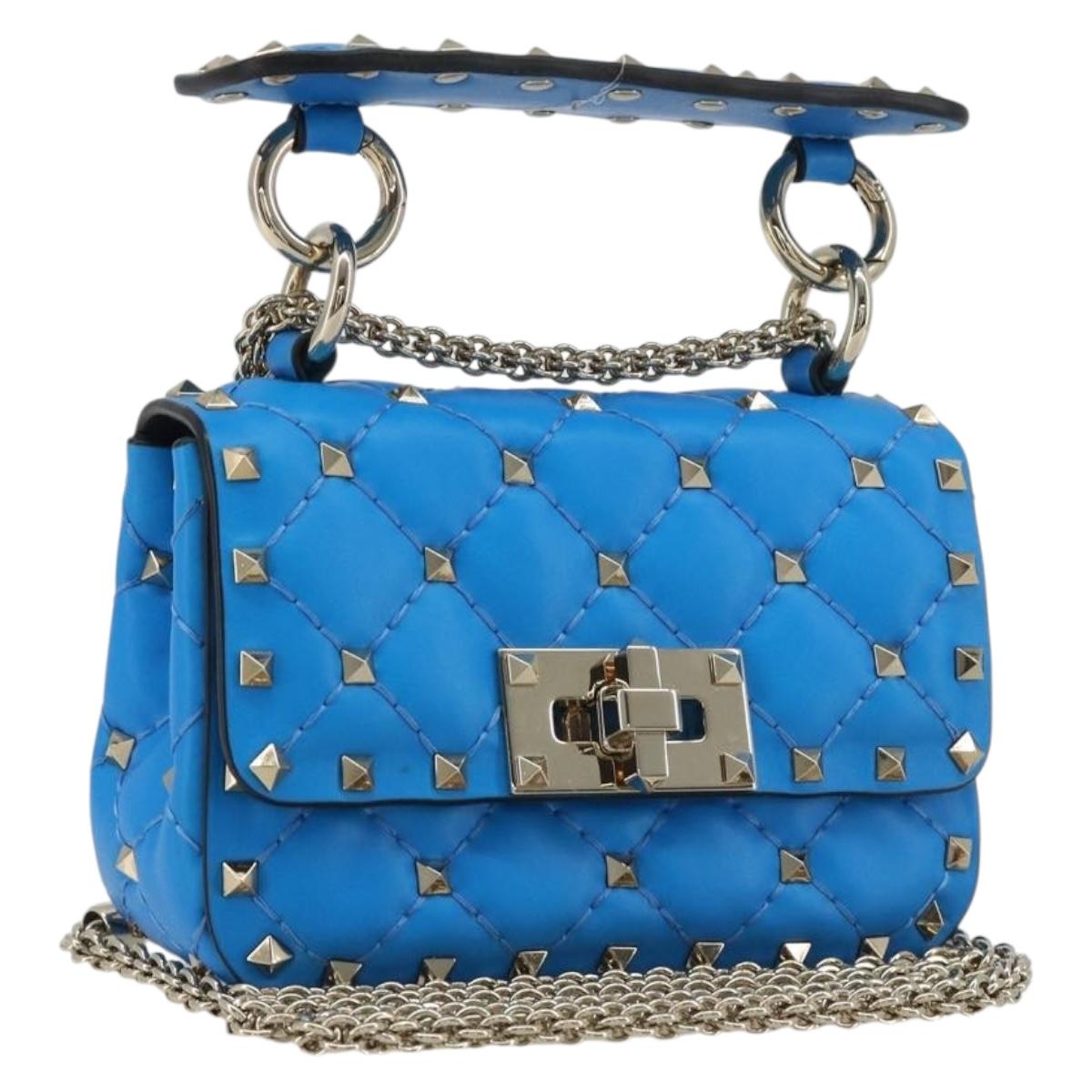 VALENTINO Micro Rockstud Chain Shoulder Bag Leather 2way Blue Auth 198466V