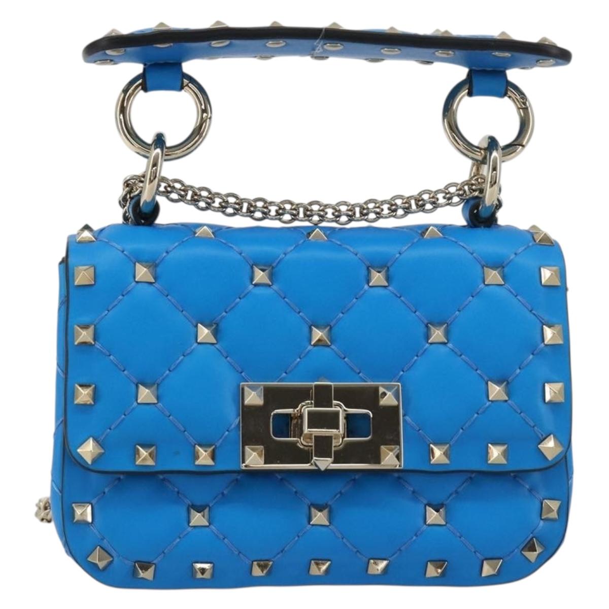 VALENTINO Micro Rockstud Chain Shoulder Bag Leather 2way Blue Auth 198466V