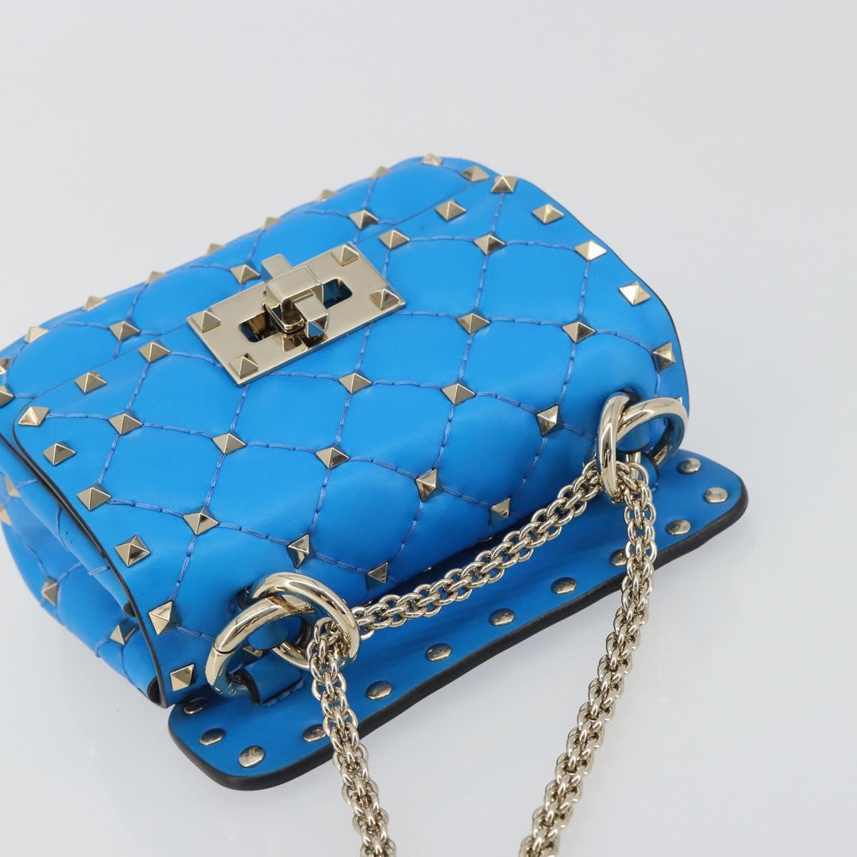 VALENTINO Micro Rockstud Chain Shoulder Bag Leather 2way Blue Auth 198466V