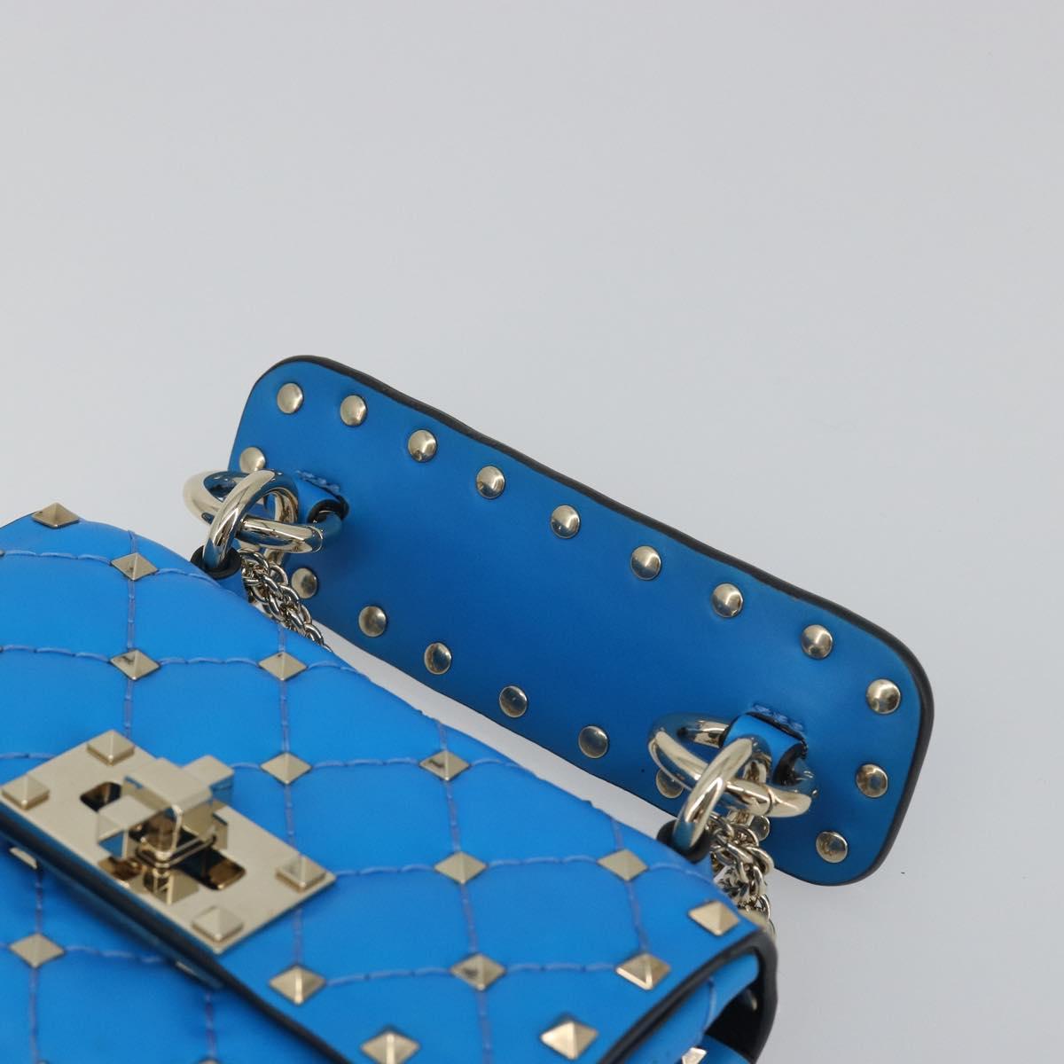 VALENTINO Micro Rockstud Chain Shoulder Bag Leather 2way Blue Auth 198466V
