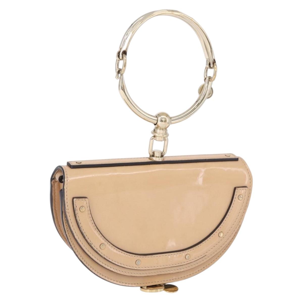 Chloe Nile Minaudière Hand Bag Patent Beige Gold Tone Auth 198468A