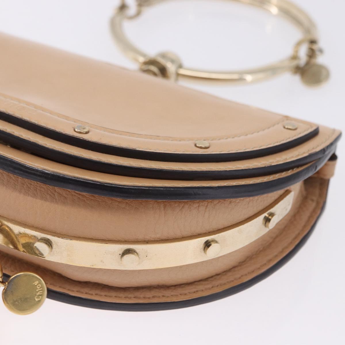 Chloe Nile Minaudière Hand Bag Patent Beige Gold Tone Auth 198468A