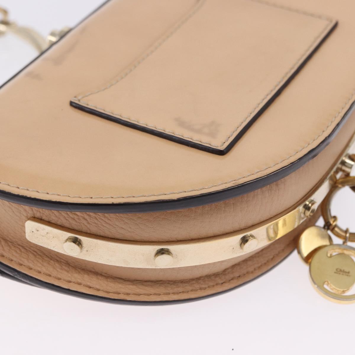 Chloe Nile Minaudière Hand Bag Patent Beige Gold Tone Auth 198468A