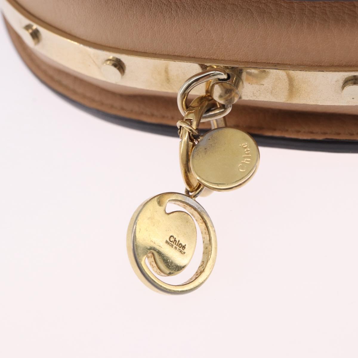 Chloe Nile Minaudière Hand Bag Patent Beige Gold Tone Auth 198468A