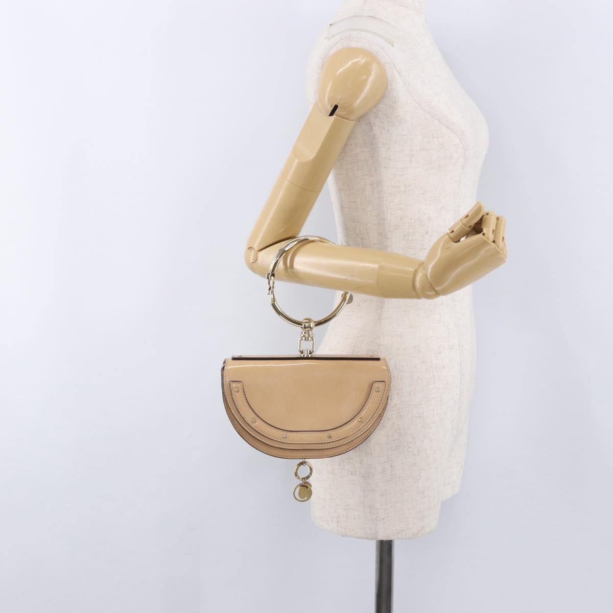 Chloe Nile Minaudière Hand Bag Patent Beige Gold Tone Auth 198468A