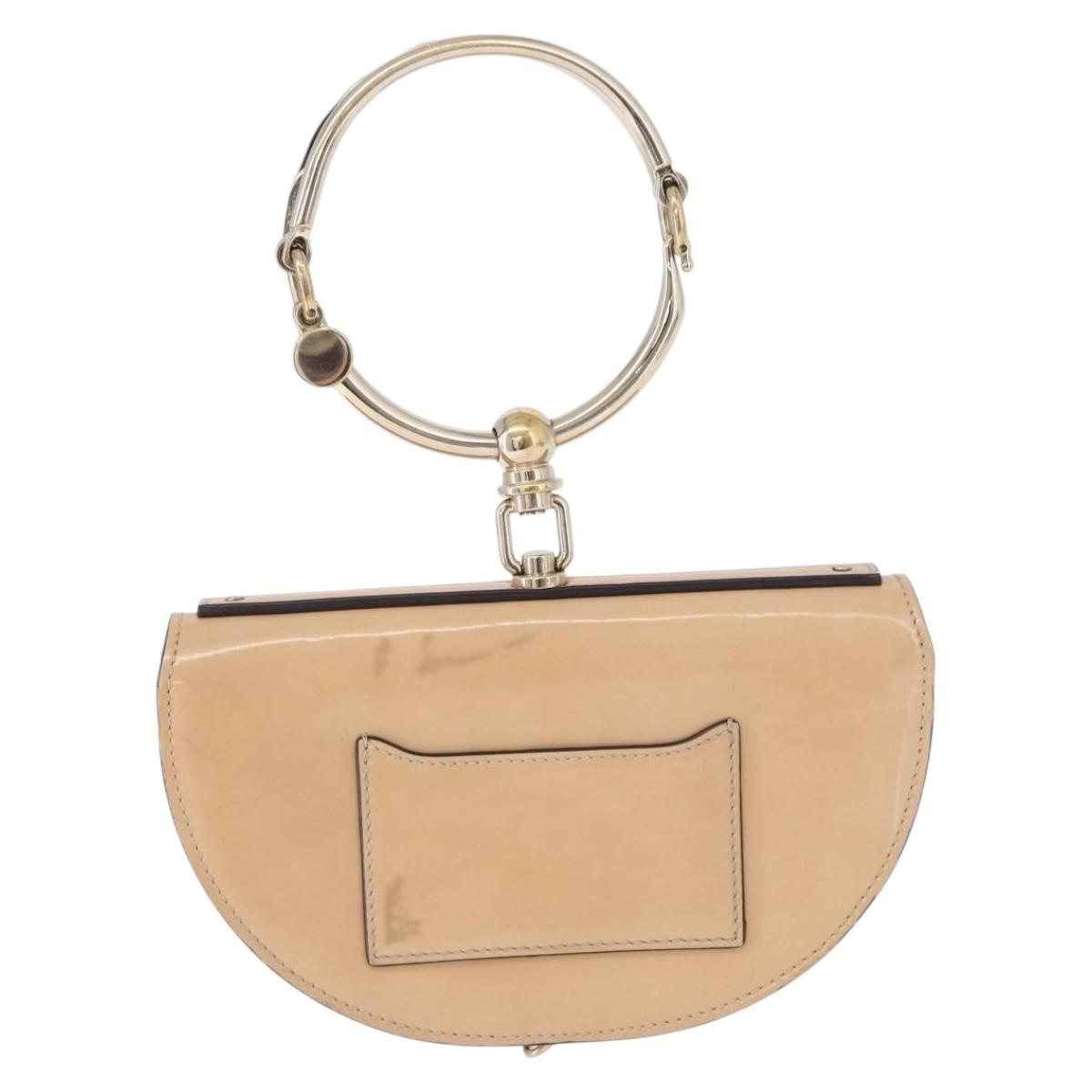 Chloe Nile Minaudière Hand Bag Patent Beige Gold Tone Auth 198468A