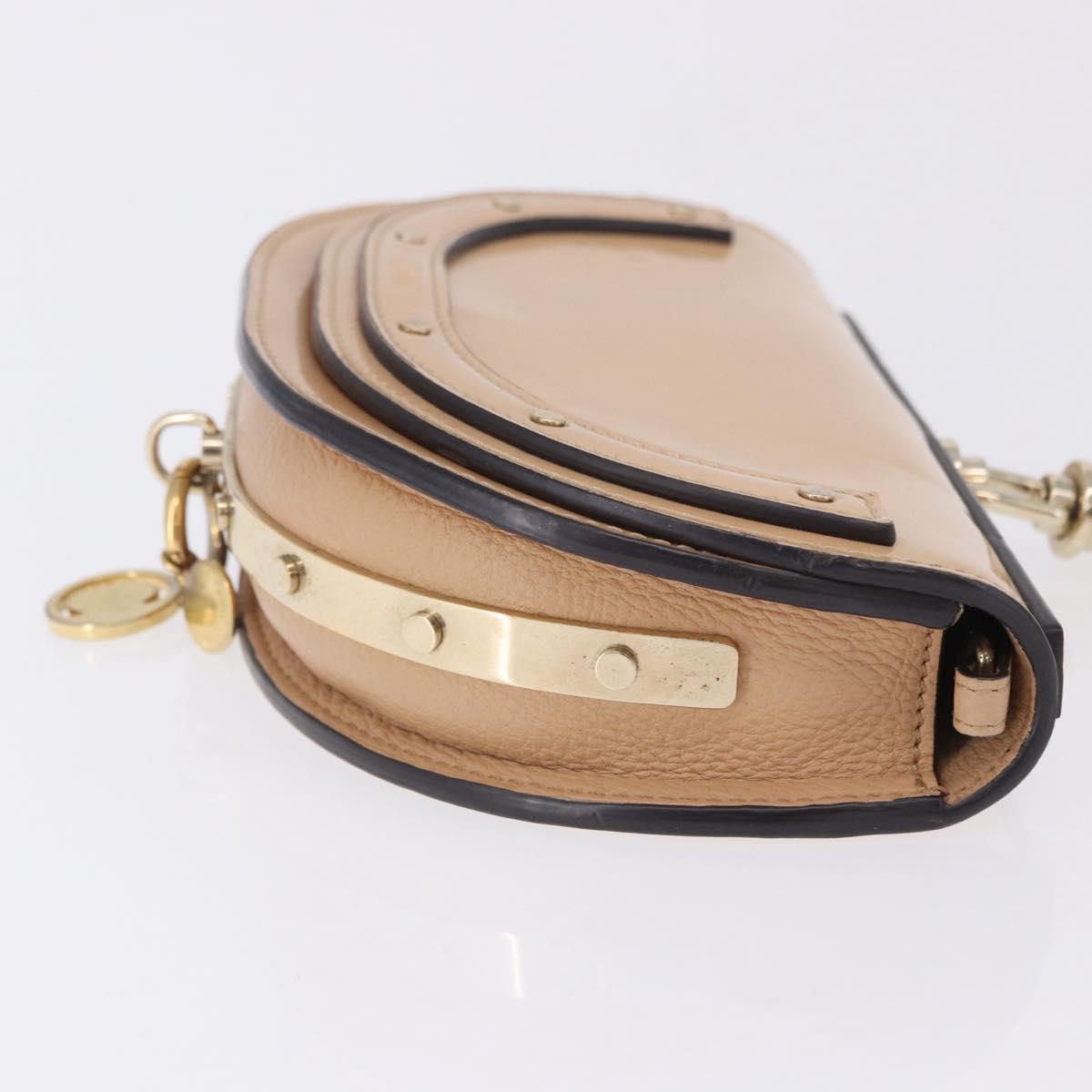 Chloe Nile Minaudière Hand Bag Patent Beige Gold Tone Auth 198468A
