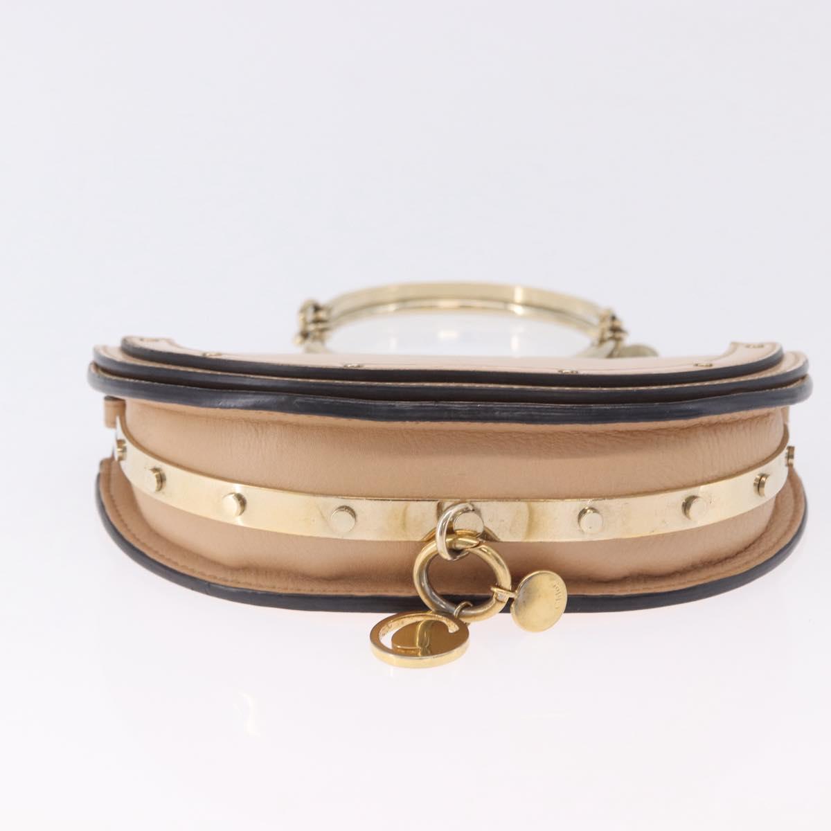 Chloe Nile Minaudière Hand Bag Patent Beige Gold Tone Auth 198468A
