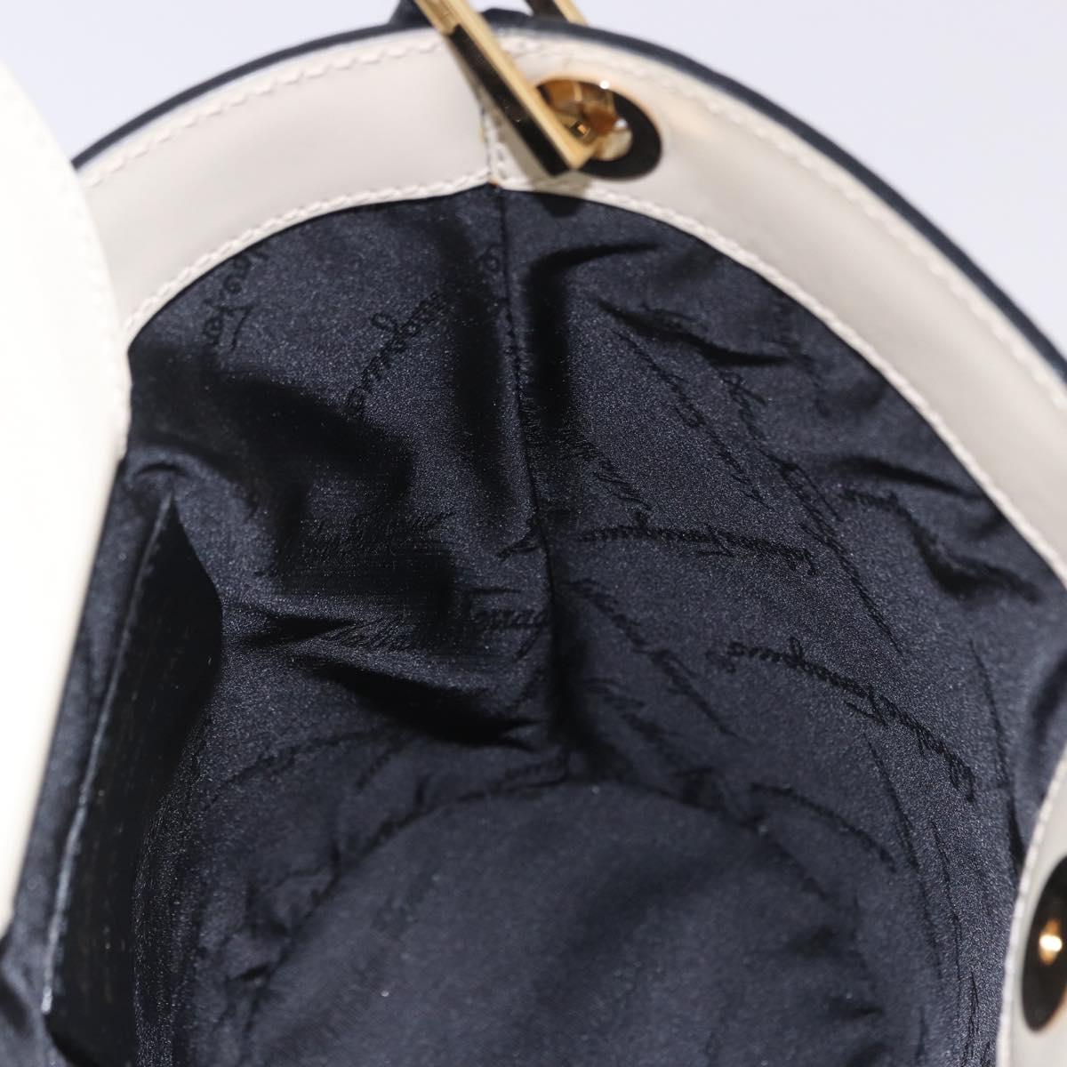Salvatore Ferragamo Gancini Shoulder Bag Leather Ivory Gold Tone Auth 198472A
