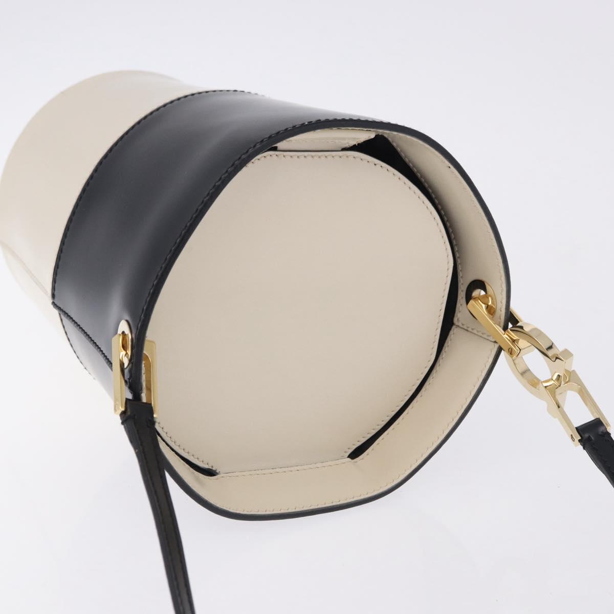 Salvatore Ferragamo Gancini Shoulder Bag Leather Ivory Gold Tone Auth 198472A