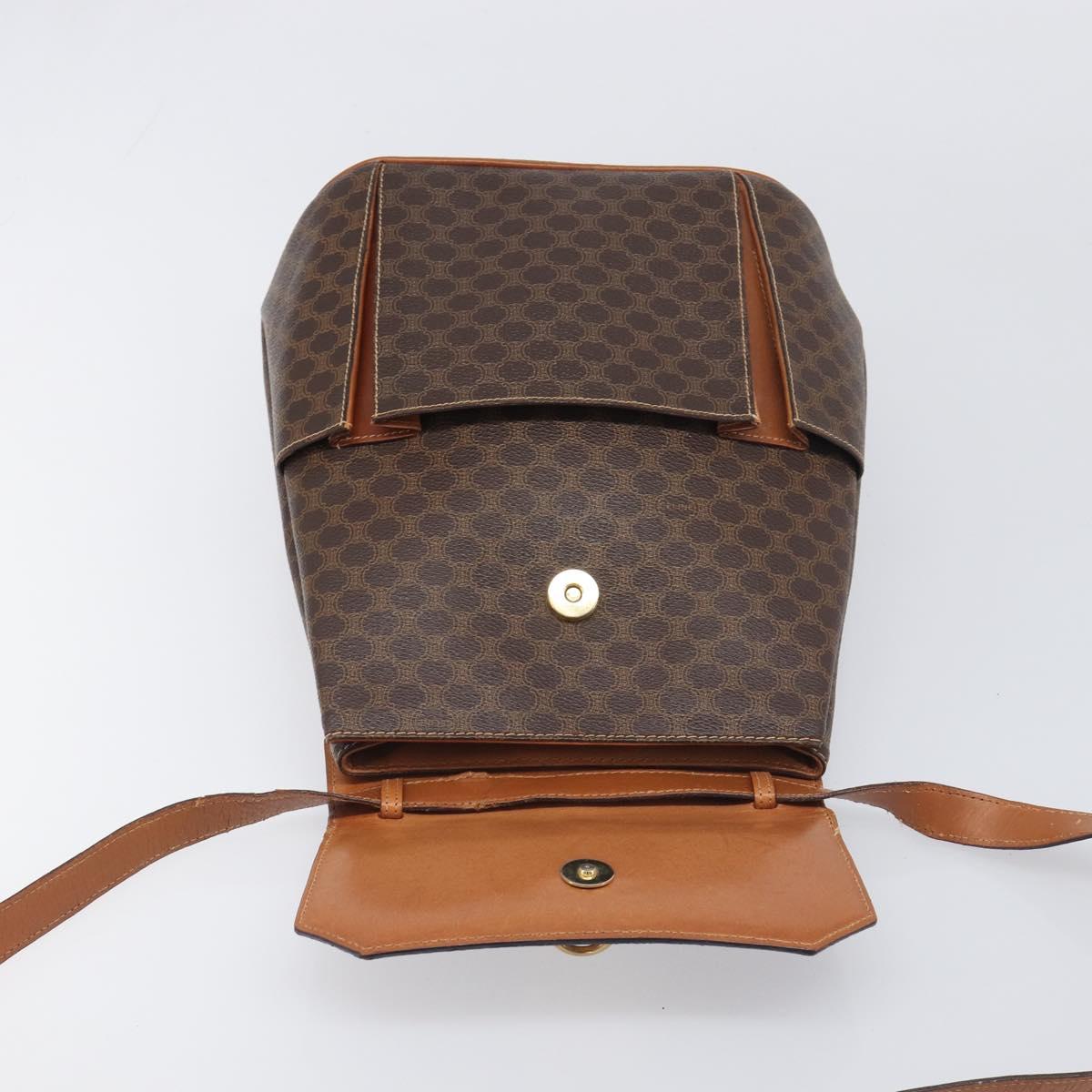 CELINE Macadam Shoulder Bag PVC Leather Brown Gold Tone Auth 198476