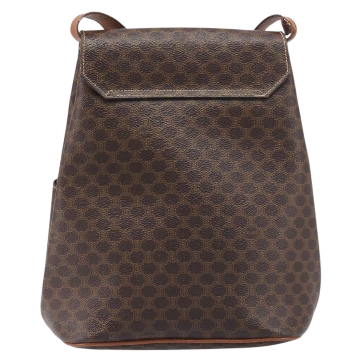 CELINE Macadam Shoulder Bag PVC Leather Brown Gold Tone Auth 198476
