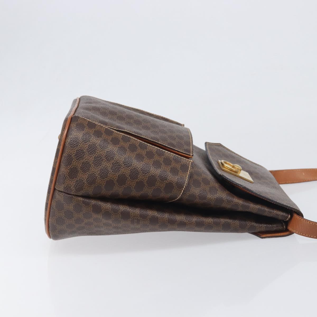 CELINE Macadam Shoulder Bag PVC Leather Brown Gold Tone Auth 198476