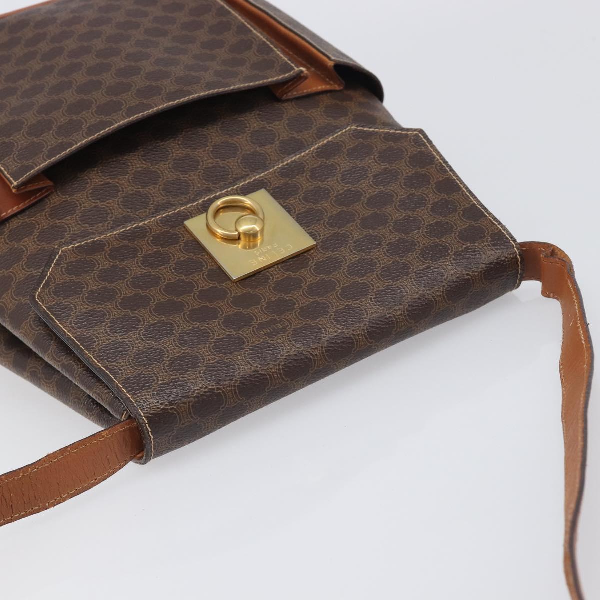 CELINE Macadam Shoulder Bag PVC Leather Brown Gold Tone Auth 198476